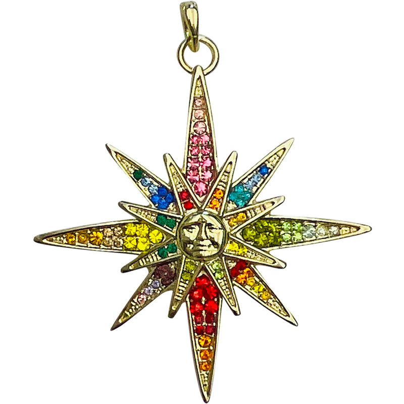 "One Of A Kind" Metallic Seaview Moon Super Star Open Ring Charm (Goldtone/Multi)