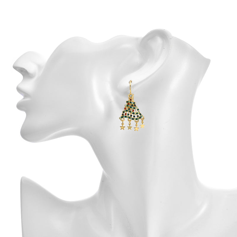 Dancing Delight Christmas Tree Leverback Earrings (Goldtone)