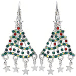 Dancing Delight Christmas Tree Leverback Earrings (Sterling Silvertone)