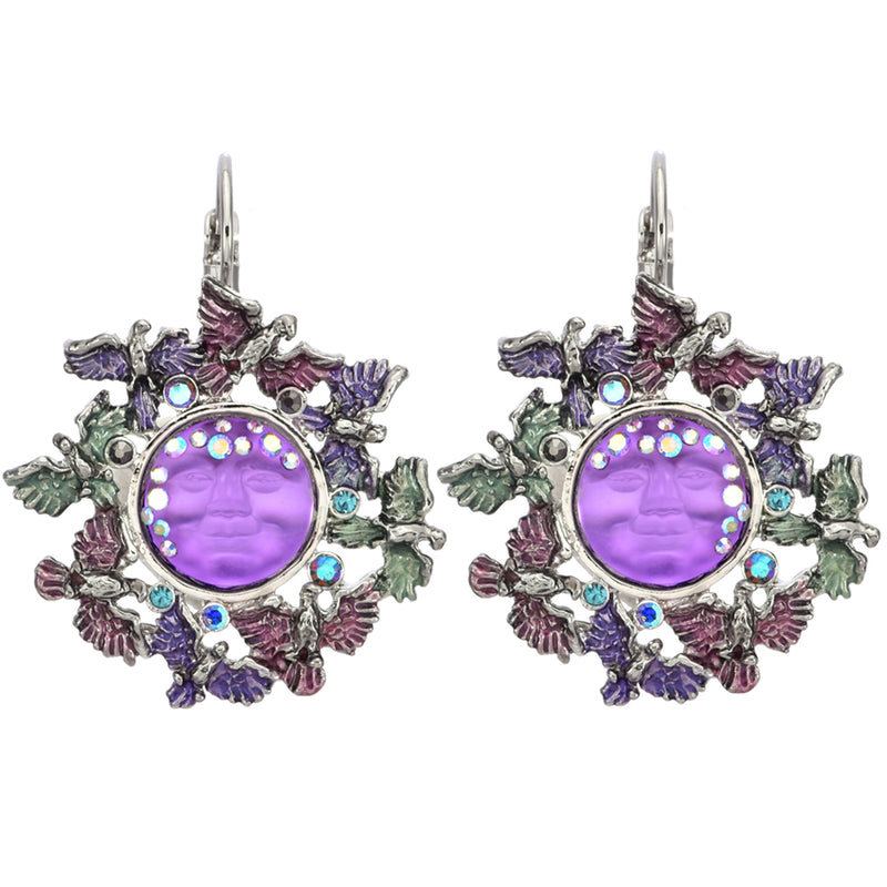 Illusion Seaview Moon Murder Of Crows Leverback Earrings (Silver Ox/Violet Illusion)