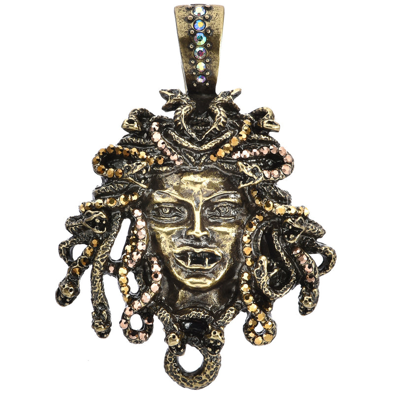 Crystal Vampire Medusa Foldover Pendant (Brass Ox)