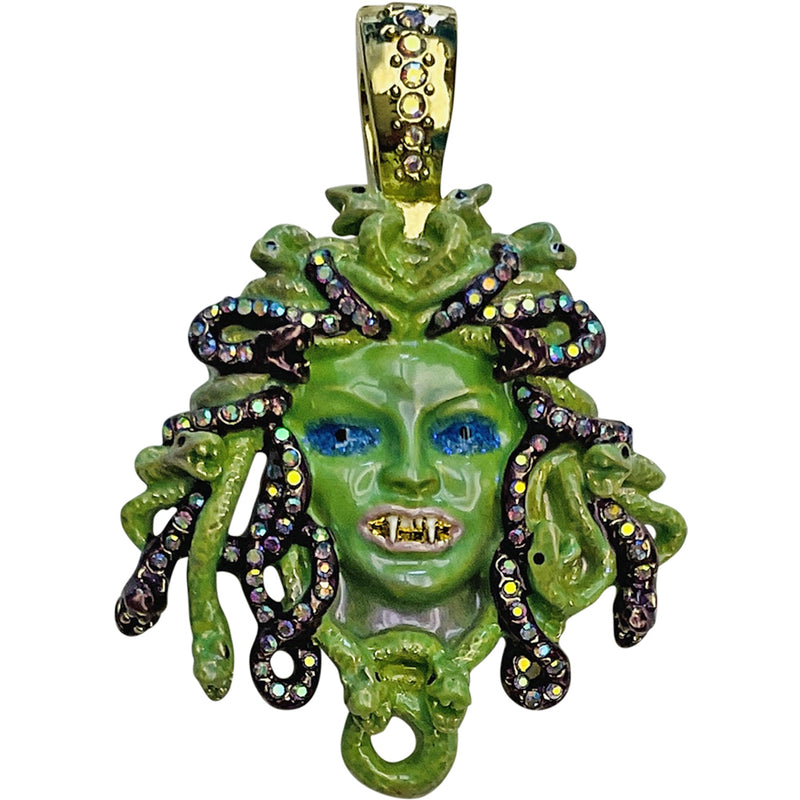 "One Of A Kind" Crystal Medusa Vampire Foldover Pendant (Goldtone)