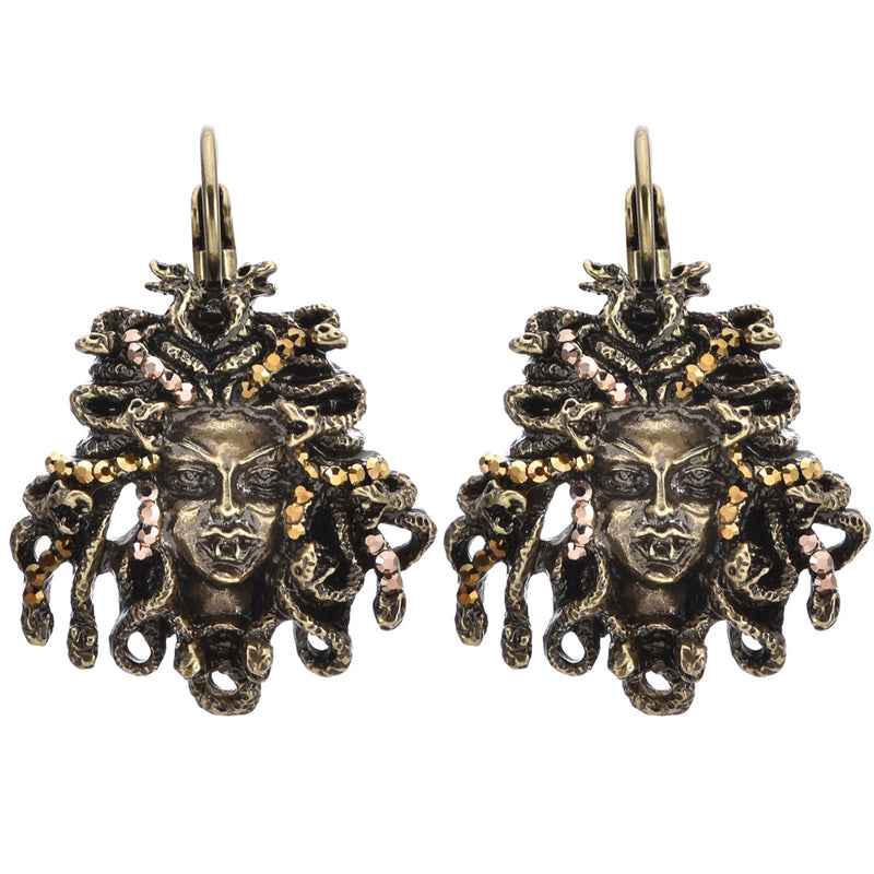 Crystal Vampire Medusa Leverback Earrings (Brass Ox)