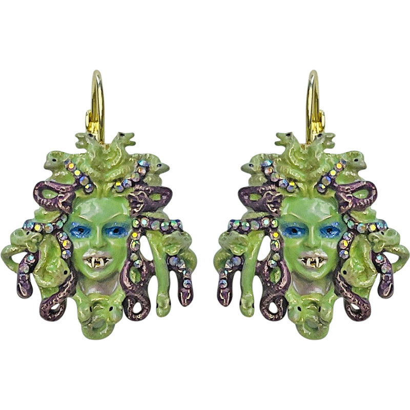 "One Of A Kind" Crystal Medusa Vampire Leverback Earrings (Goldtone)