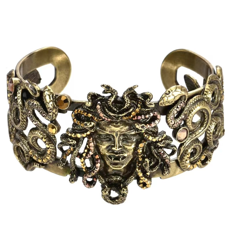 Couture Crystal Vampire Medusa Cuff Bracelet (Brass Ox)