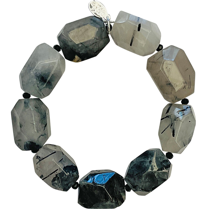 "One Of A Kind" Cathedral Quartz Faceted Stretch Bracelet (Silvertone)