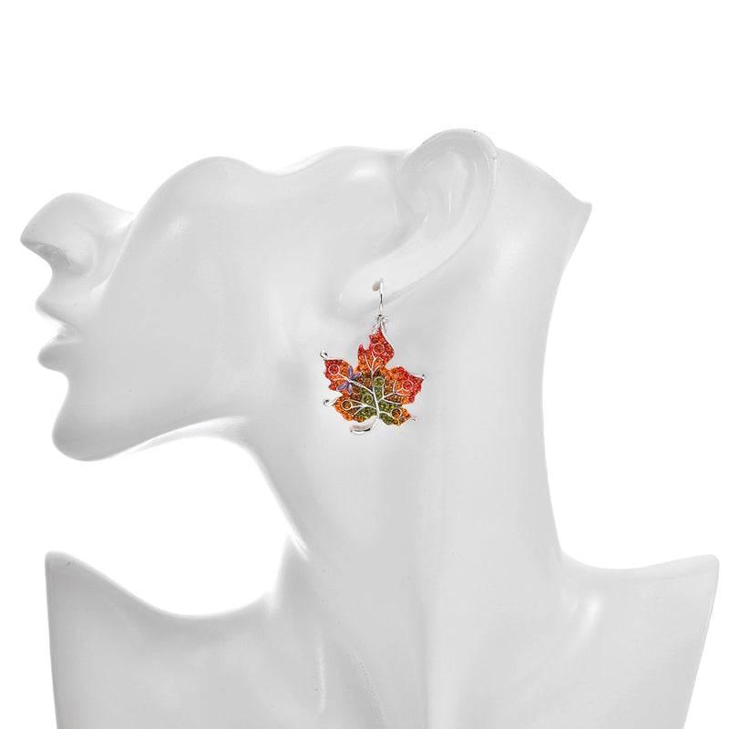 Festival Of Fall Leaf Leverback Earrings (Sterling Silvertone)