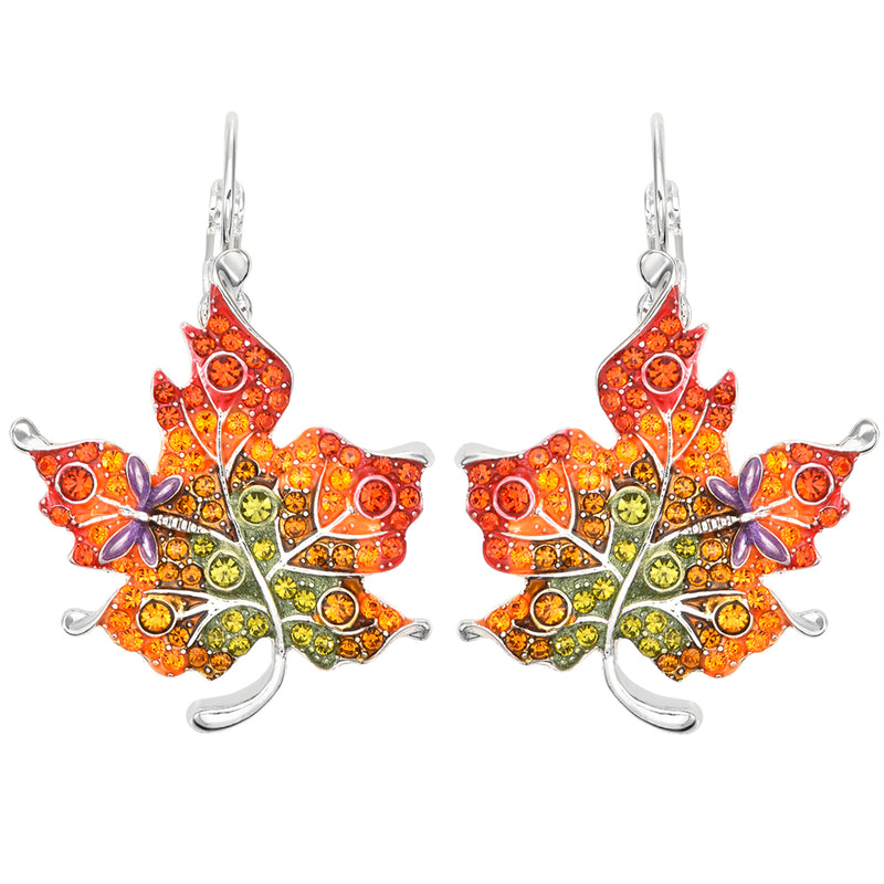 Festival Of Fall Leaf Leverback Earrings (Sterling Silvertone)