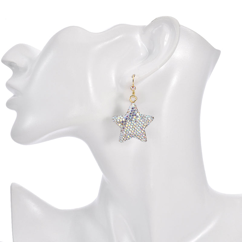 Crystalized 27mm Star Leverback Earrings (Goldtone)