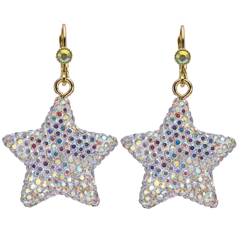 Crystalized 27mm Star Leverback Earrings (Goldtone)