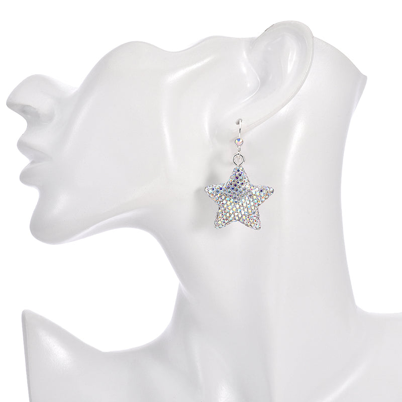Crystalized 27mm Star Leverback Earrings (Sterling Silvertone)