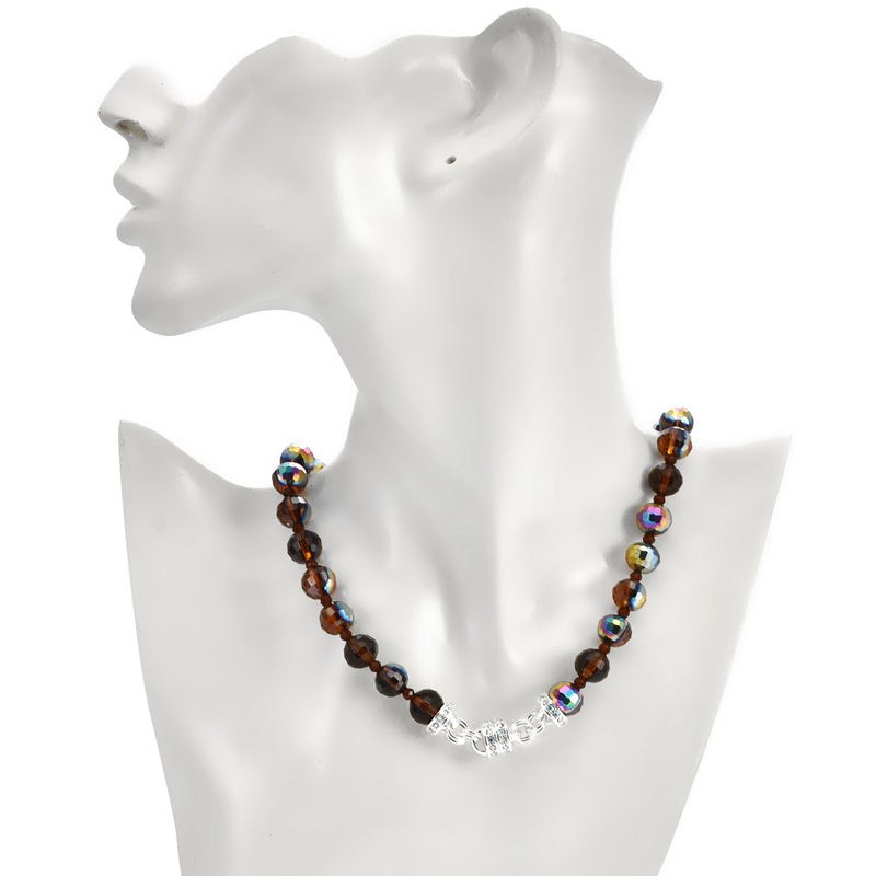 Mystic Crystal Beaded Magnetic Interchangeable Necklace (Sterling Silvertone/Cocoa Iridis)