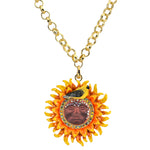 Sunflower Goddess Illusion Open Ring Charm Necklace (Goldtone/Sunset)