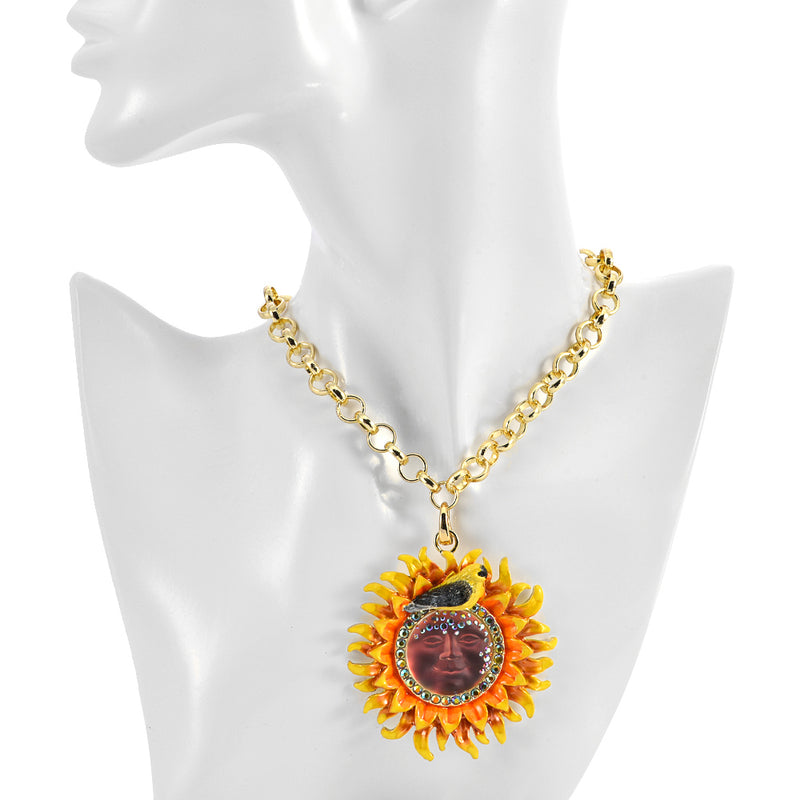 Sunflower Goddess Illusion Open Ring Charm Necklace (Goldtone/Sunset)