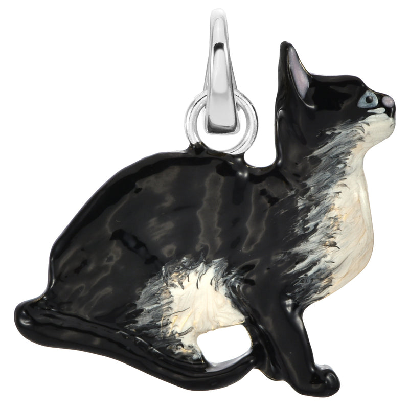 Tuxedo Kitty Open Ring Charm (Sterling Silvertone)