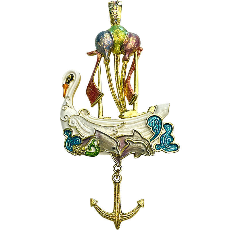 "One Of A Kind" Ship Of Dreams Anchor Foldover Pendant (Goldtone)