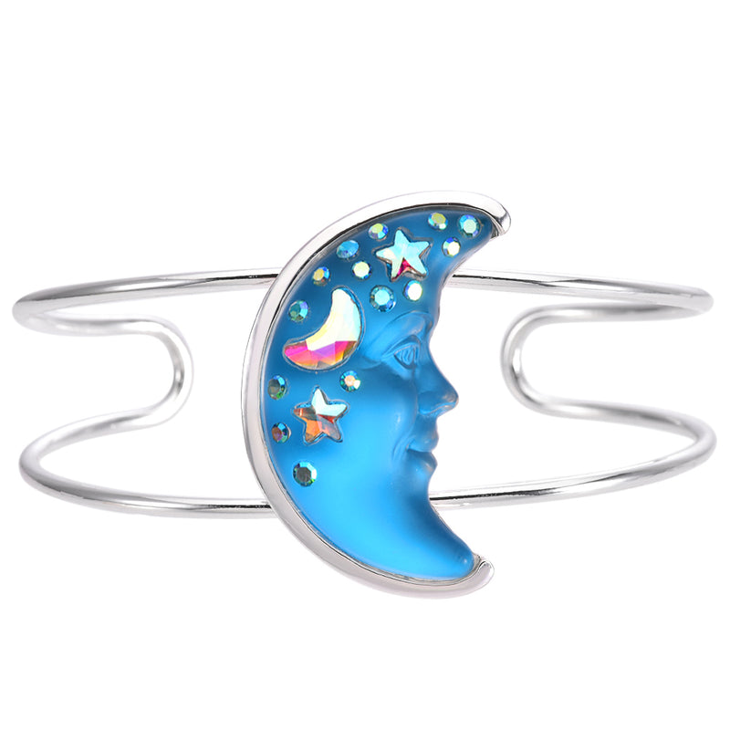 Venus Illusion Seaview Moon 35mm Cuff Bracelet (Sterling Silvertone/Aqua)