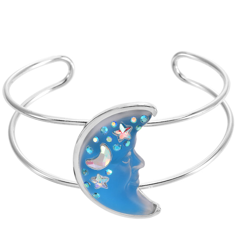 Venus Illusion Seaview Moon 35mm Cuff Bracelet (Sterling Silvertone/Aqua)