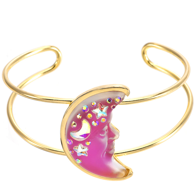 Venus Illusion Seaview Moon 35mm Cuff Bracelet (Goldtone/Magenta)