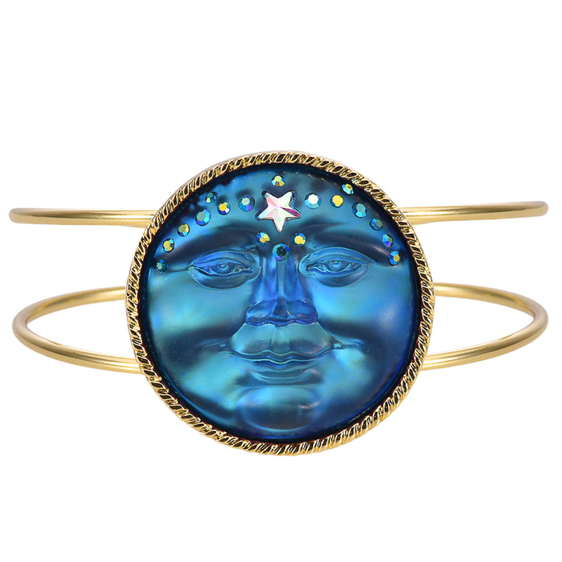 Venus Mystic Seaview Moon 35mm Cuff Bracelet (Goldtone/Mystic Blue Sphinx)