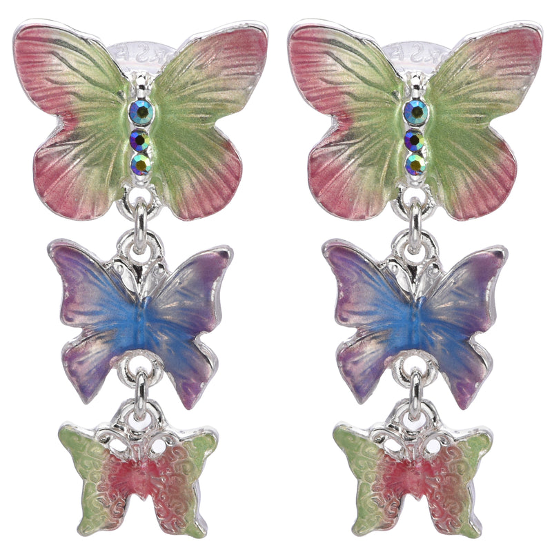 Fantasia Butterfly Pierced Earrings (Sterling Silvertone)