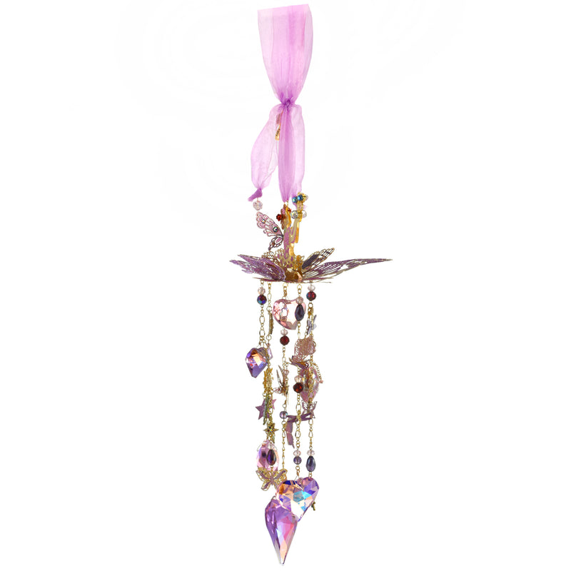 Lobelia Crystal Heart Fantasia Follydust Bottle Ornament (Goldtone/Pink)