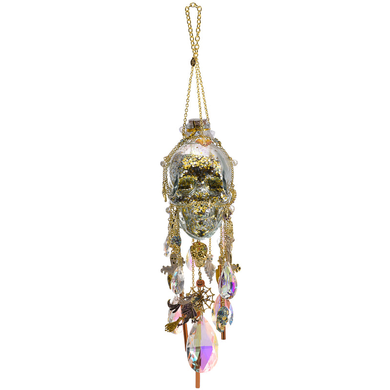 Mystic Crystal Skull Follydust Bottle Wind Chime (Goldtone)