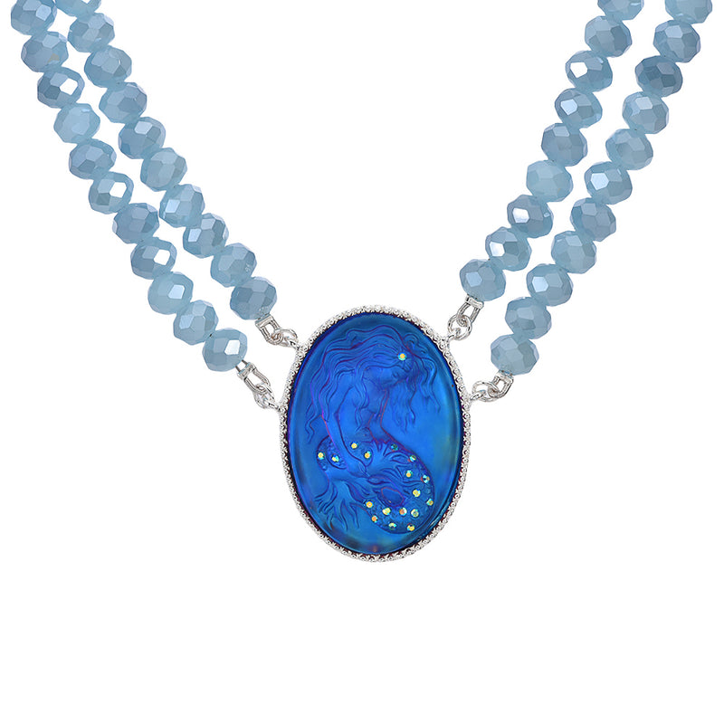 Mystic Lorelie Mermaid Ocean Opal Beaded Necklace (Sterling Silvertone)
