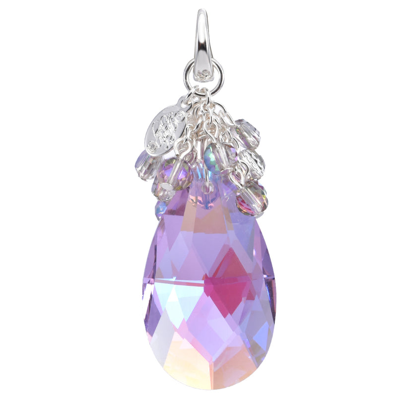 Crystal Lavender Dream Teardrop Open Ring Charm (Sterling Silvertone/Lavender)