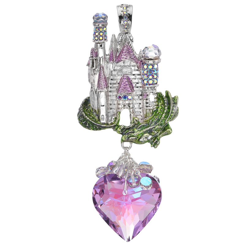 Dragon Heart Crystal Castle Foldover Pendant (Sterling Silvertone)