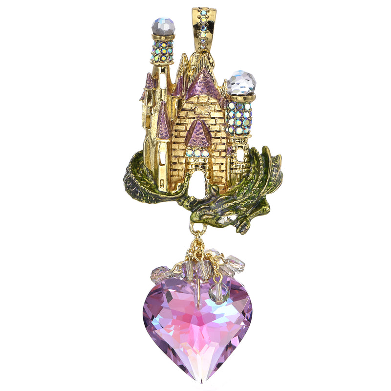 Dragon Heart Crystal Castle Foldover Pendant (Goldtone)