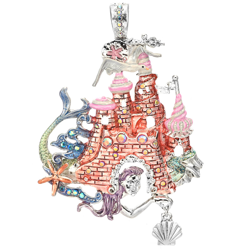 Mermaid Sand Castle Foldover Pendant (Sterling Silvertone)
