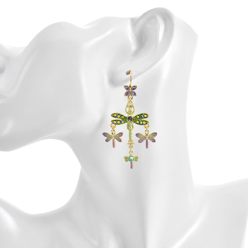 Dragonfly Flight Leverback Earrings (Goldtone)