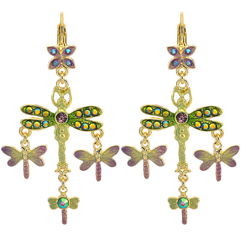 Dragonfly Flight Leverback Earrings (Goldtone)