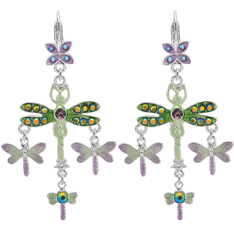 Dragonfly Flight Leverback Earrings (Sterling Silvertone)