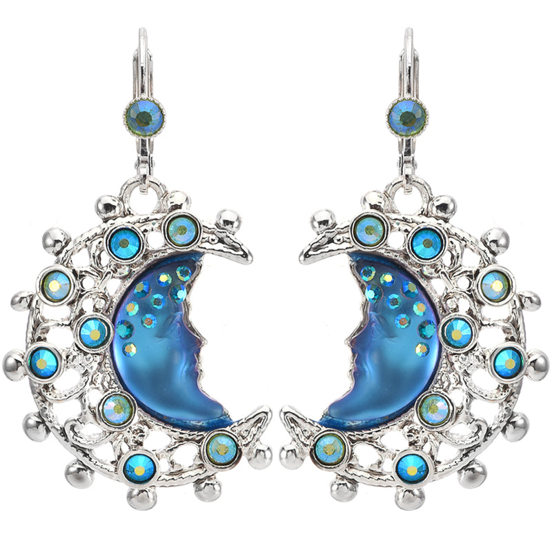 Mystic Victorian Goddess Moon Shadow Leverback Earrings (Sterling Silvertone/Blue Sphinx))