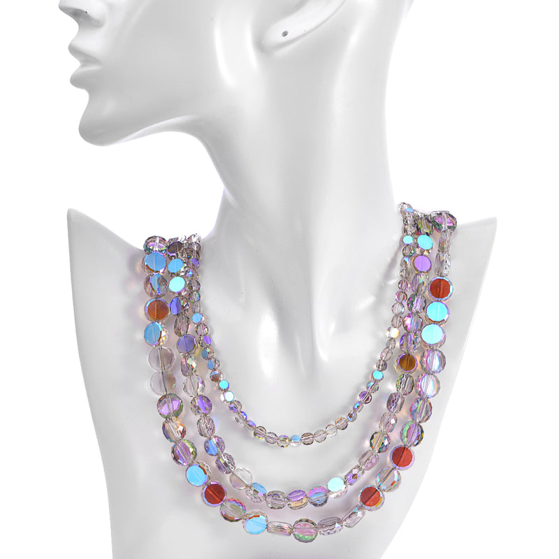 Fantasia 3 Row Crystal Beaded Magnetic Closure Necklace (Sterling Silvertone)