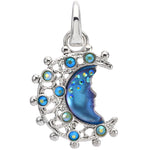 Mystic Victorian Goddess Moon Shadow Open Ring Charm (Sterling Silvertone/Mystic Blue Sphinx)