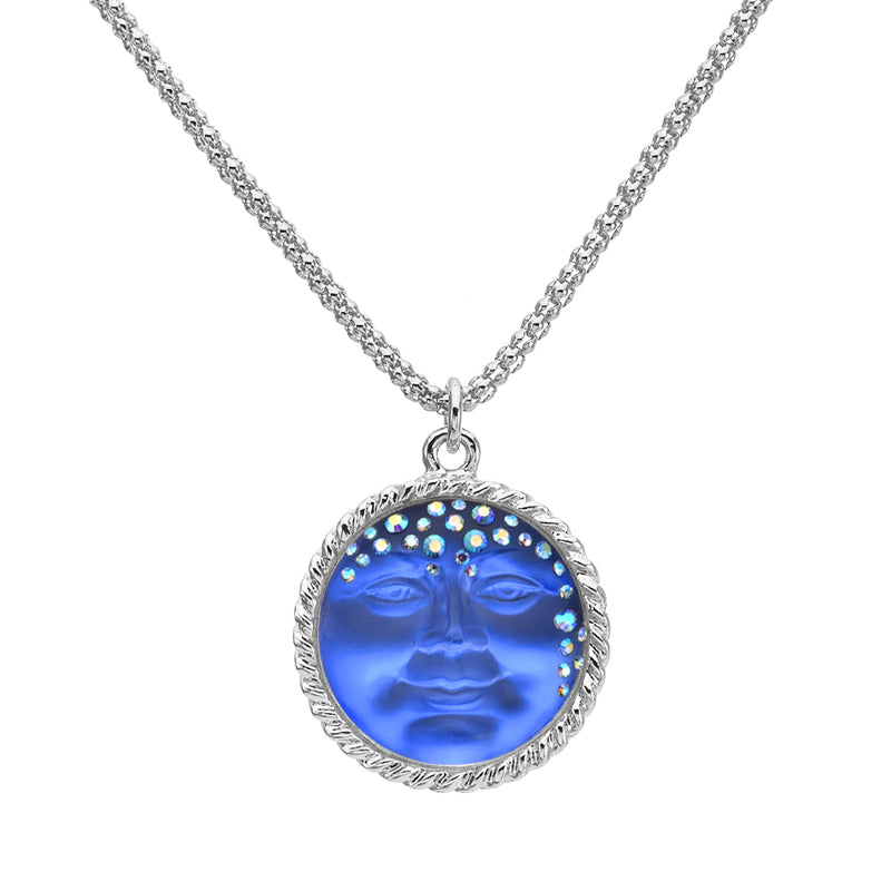 Love Never Dies Illusion Seaview Moon Necklace (Sterling Silvertone/Blue Illusion)