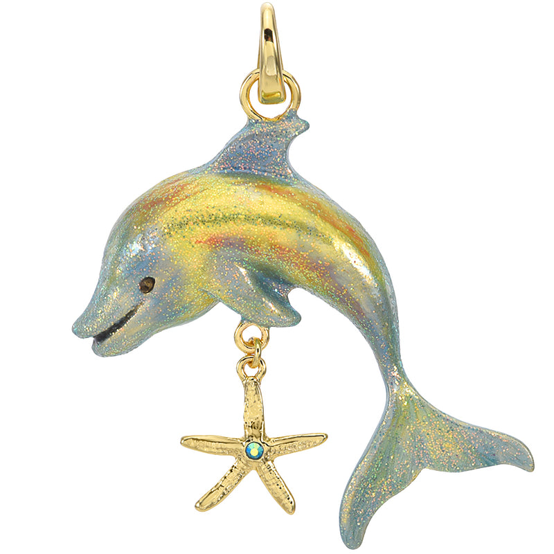 Dolphin Play Open Ring Charm (Goldtone)