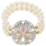 Ocean Dream Pearl & Sand Dollar Stretch Bracelet (Goldtone)