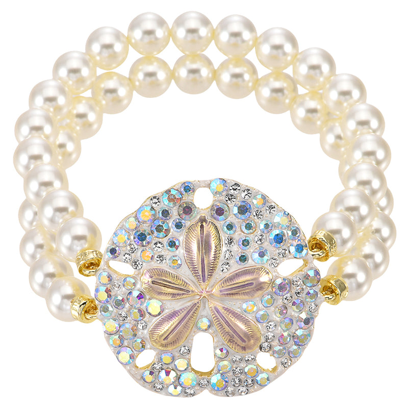 Ocean Dream Pearl & Sand Dollar Stretch Bracelet (Goldtone)