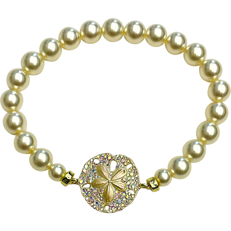 "One Of A Kind" Ocean Dreams Sand Dollar Stretch Bracelet (Goldtone/White)