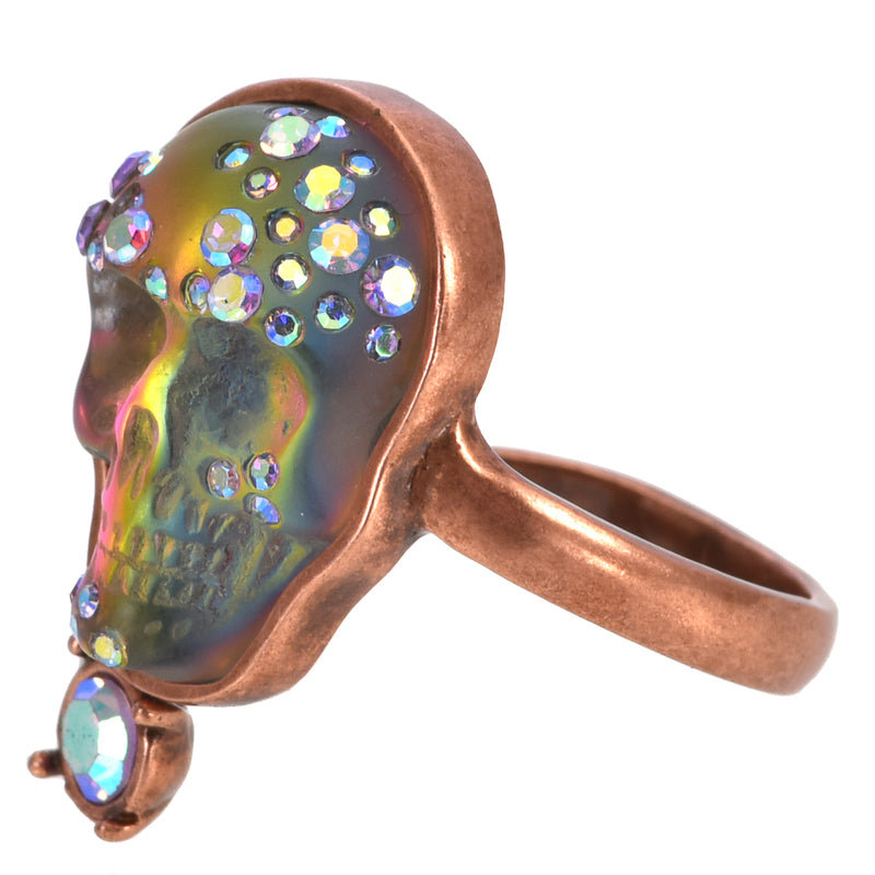 Crystal Skull Adjustable Ring (Copper Ox/Mystic Iridis)