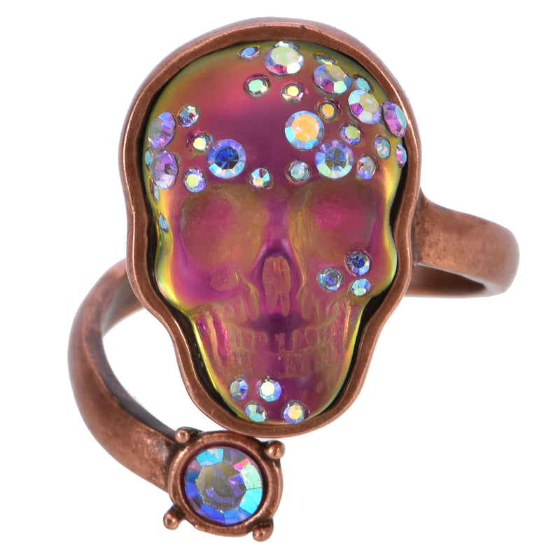 Crystal Skull Adjustable Ring (Copper Ox/Mystic Iridis)