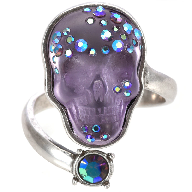 Crystal Skull Adjustable Ring (Silver Ox/Twilight Purple)
