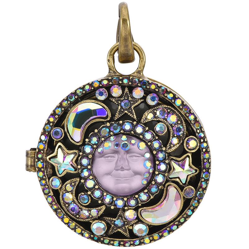 Celestial Goddess Seaview Moon Love Never Dies Open Ring Locket (Brass Ox)