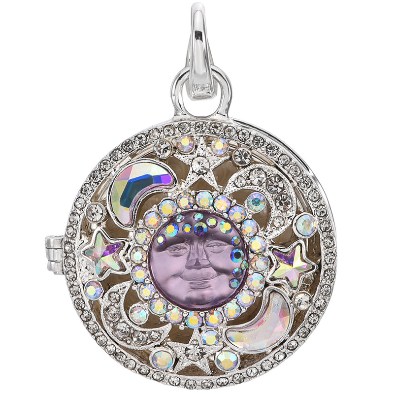 Celestial Goddess Seaview Moon Love Never Dies Open Ring Locket (Sterling Silvertone)