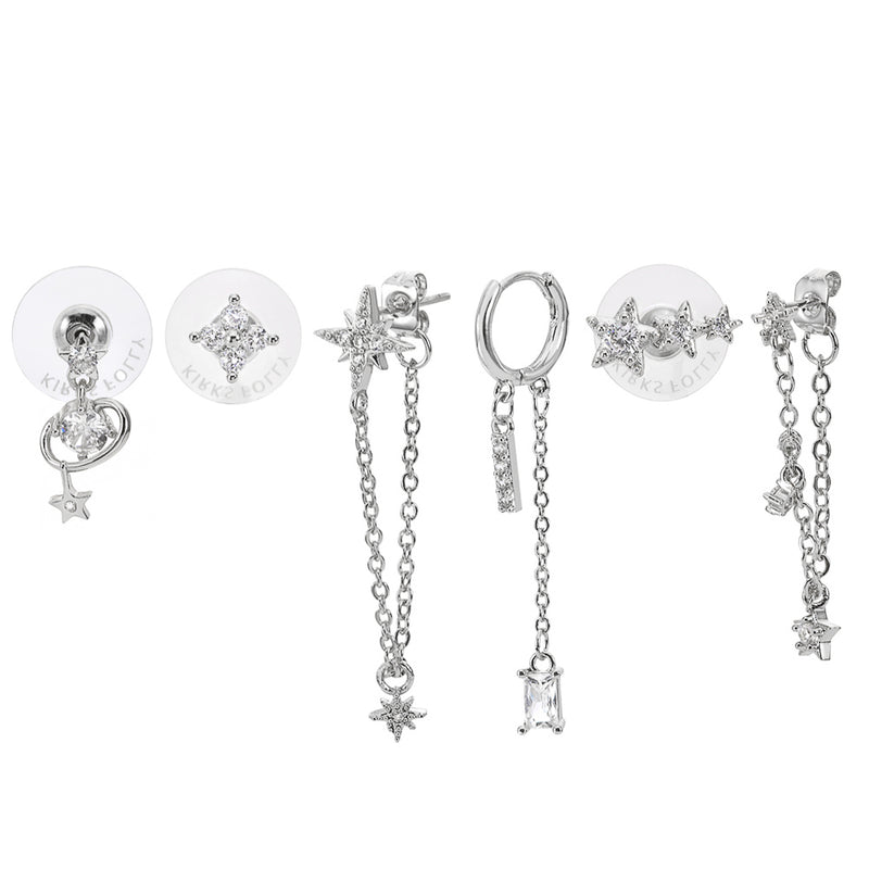 Solar Galaxy 6 Piece CZ Earrings Set (Sterling Silvertone)