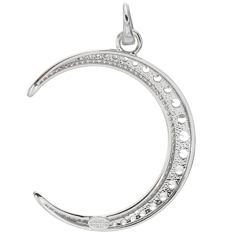 Crystal Dream CZ Crescent Moon Open Ring Charm (Sterling Silvertone)